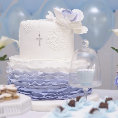 cake for catholic baptism with a cross